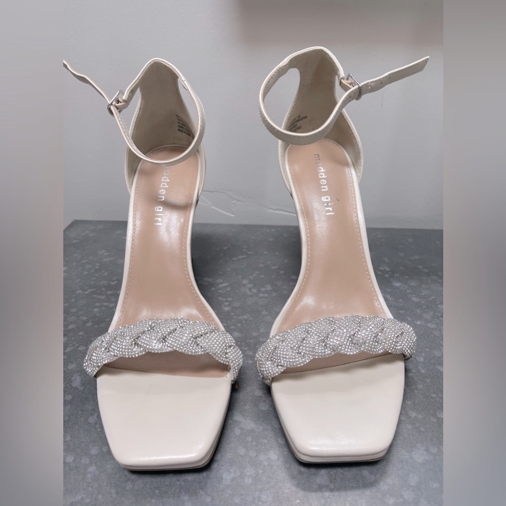 Madden Girl Nude Rhinestone Strap Heels